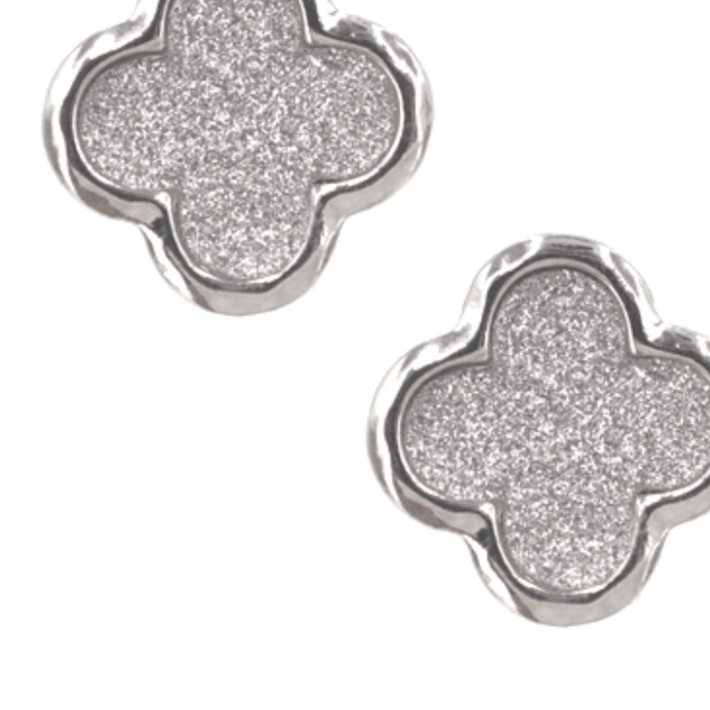 Silver Glitter Clover Earrings